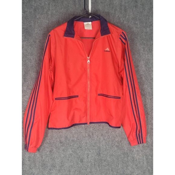 Vintage Adidas Women's L Track Jacket Full Zip 3 Stripe Coral Purple Windbreaker - Picture 1 of 11